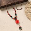 Delicate Ceramic Flower Beaded Necklace Handcrafted Retro Long Sweater Chain For Various Occasions