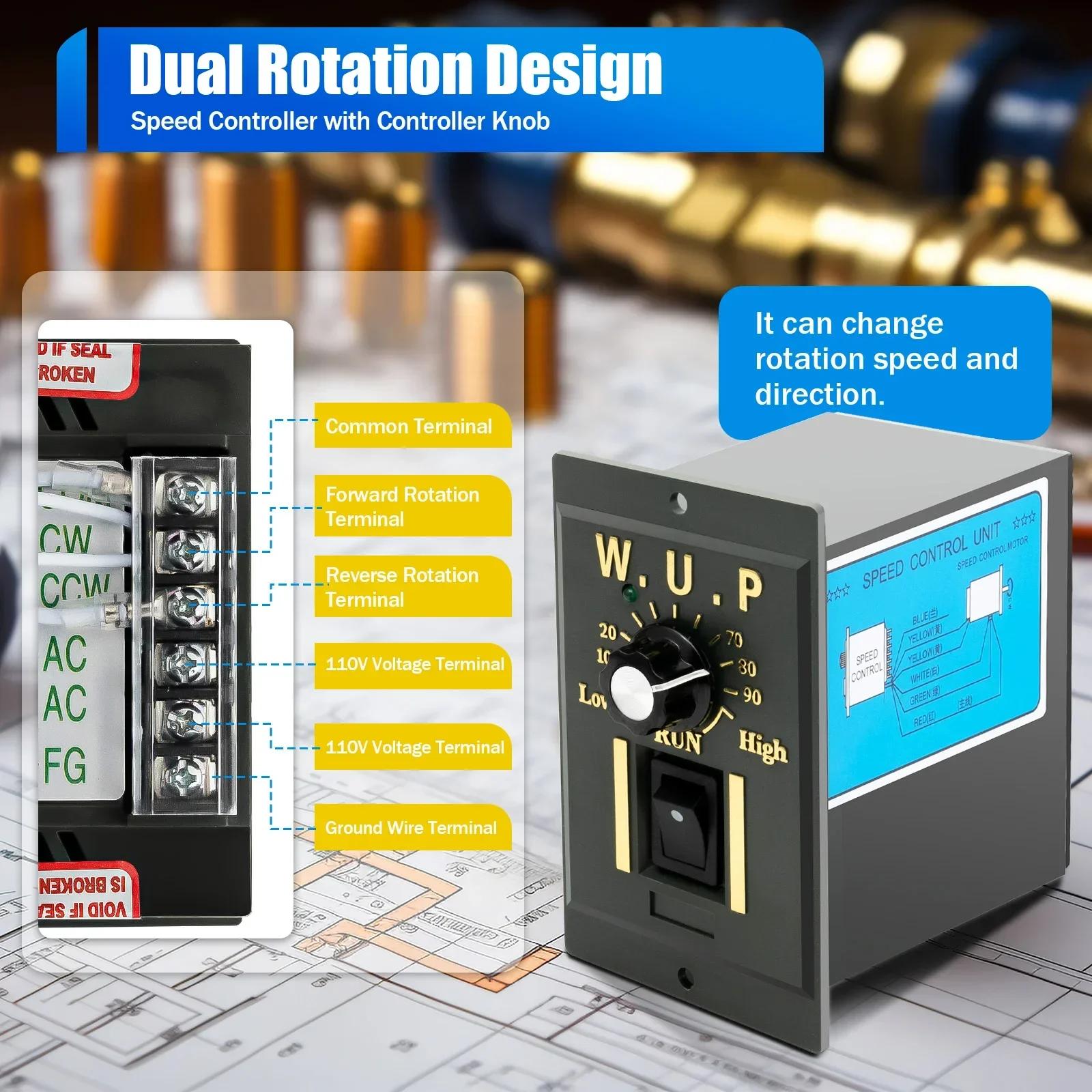

250W 10K speed control motor with speed regulator, 110V AC gear reduction motor, electric variable speed reversible control United States