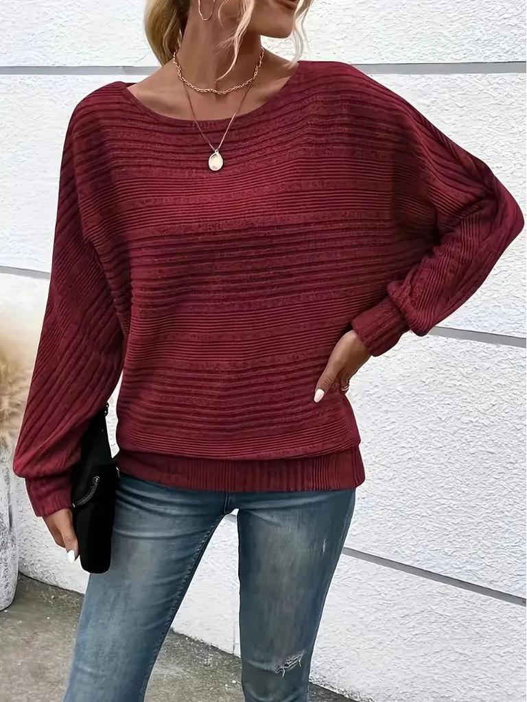 2025 Women's Casual Ribbed Batwing Sleeve Pullover Sweater