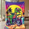Surfing Dinosaur Wave Theme Blanket Lightweight Warm Flannel Blanket Decorative Throw Blanket for Home Decoration