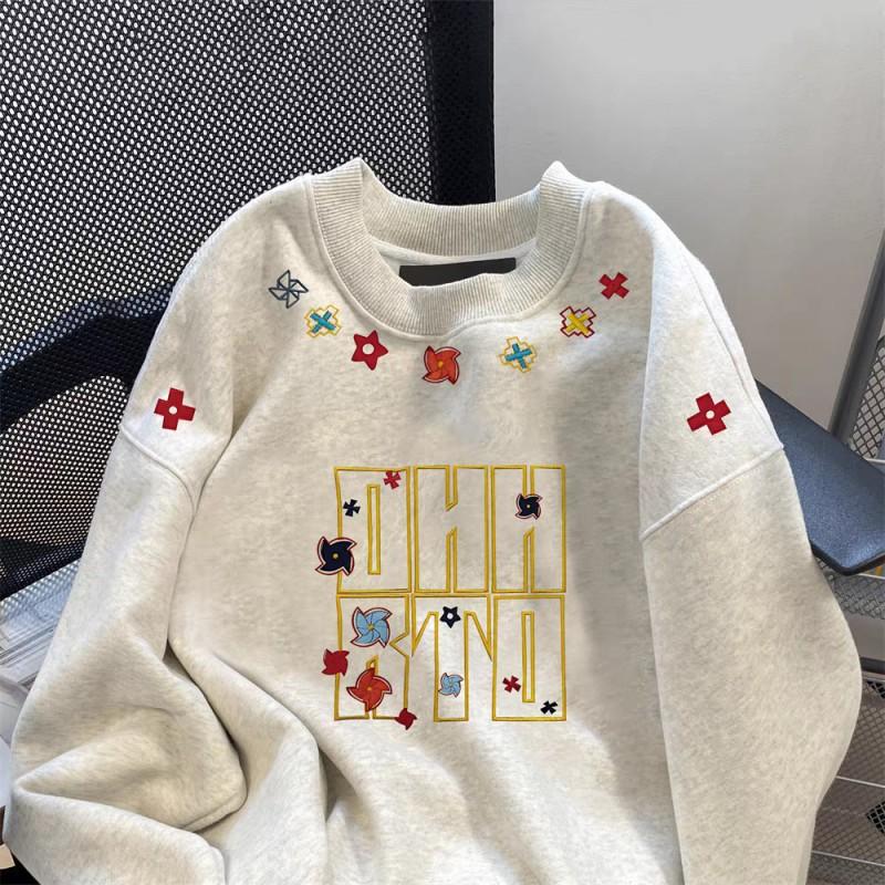 Harf Baskılı Oversize Kapüşonsuz Sweatshirt Yumuşak Süt İpeği Kumaş Sıcak Bol Kesim Kadın Erkek 2025