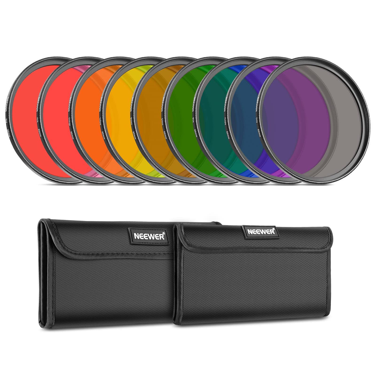 

NEEWER 9pcs Full Color Lens Filter 52mm Resin Lens Filters Available in Gray 2 Pouches Camera Lens Accessories Set, Red, Orange, Blue, Yellow, Green,