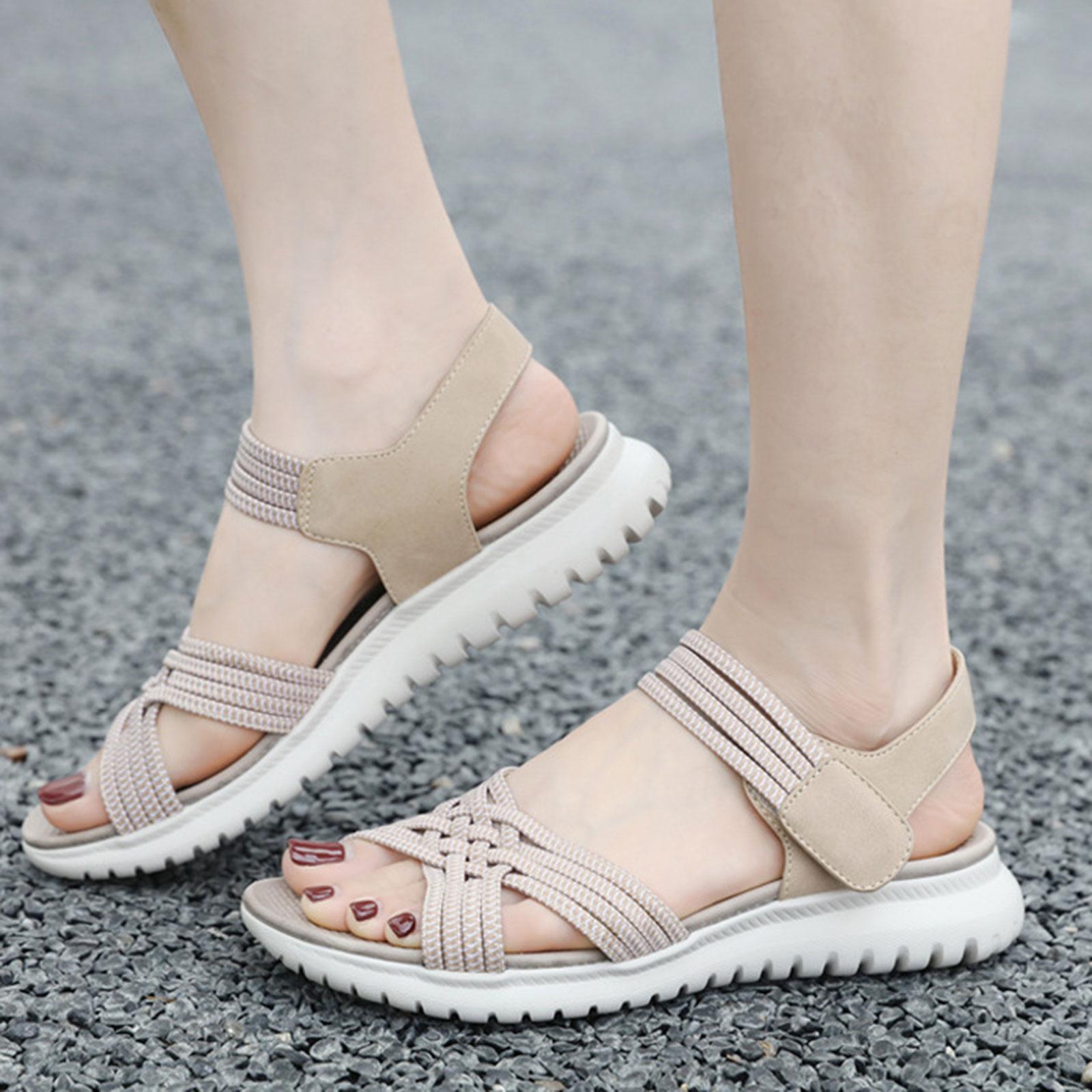 

Women S Summer Sandals Comfortable Walking Sandal With Elastic Strap Lightweight Shoes For Women Trendy Sandalias De TacóN 42 бежевий
