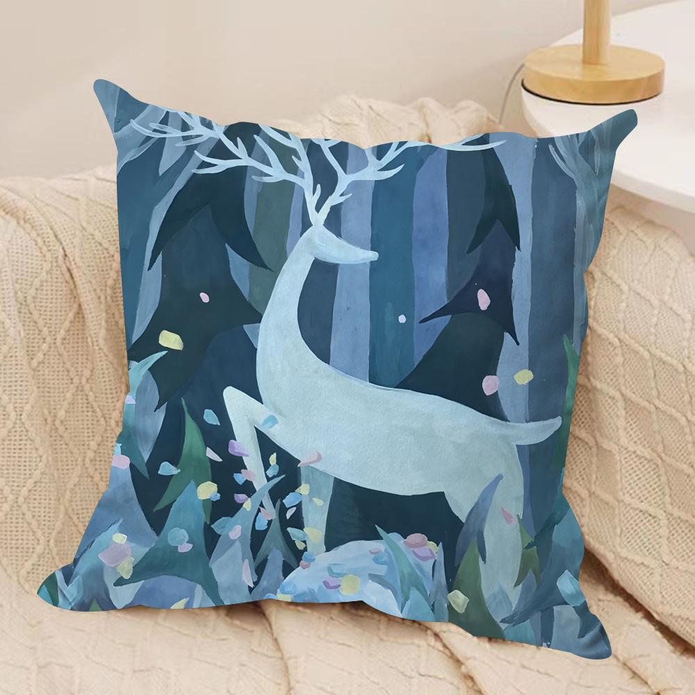 Deer Cartoon Cartoon Cute Cushion Cover Silky Short Plush Invisible Zipper Dustproof Sofa Pillow Case For Home Decor