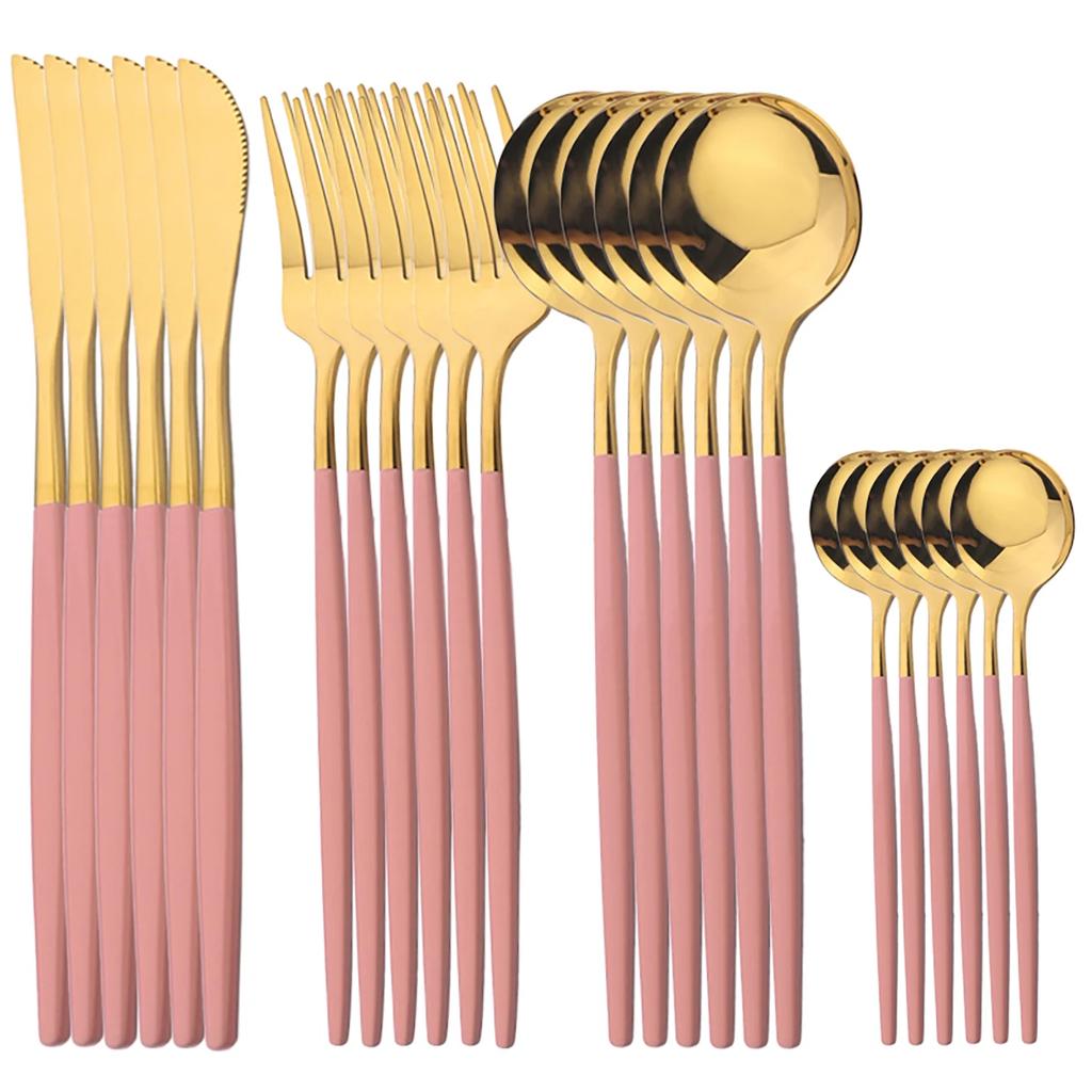 24Pcs Gold Tableware Sets Stainless Steel Cutlery Knife Tea Fork Coffee Spoon Flatware Dishwasher Safe Dinner Kitchen Dinnerware