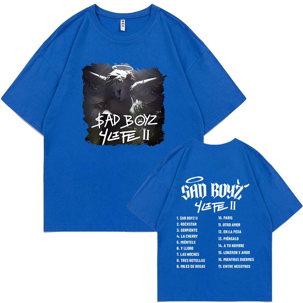 Junior H Sad Boyz 4 Life Album Double Sided Print T-shirt Men Women Clothing Fashion Oversized T Shirts Men's Hip Hop Streetwear