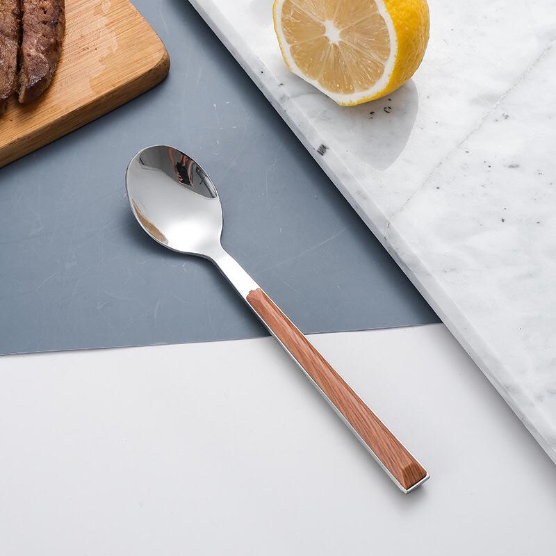Ins tableware Internet celebrity 304 stainless steel knife and fork imitation wood grain handle steak knife and fork gift box set dessert spoon