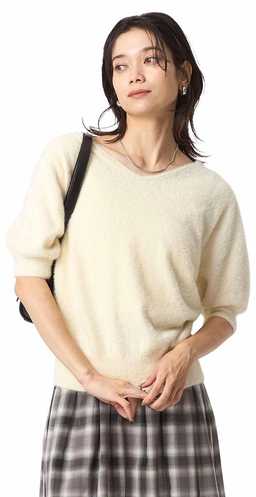 United Arrows Green Label Relaxing Fluff Feather 2-Way Short Sleeve Knit Pullover - Washable - 35181050416 0300 OFF WHITE(03) FREE