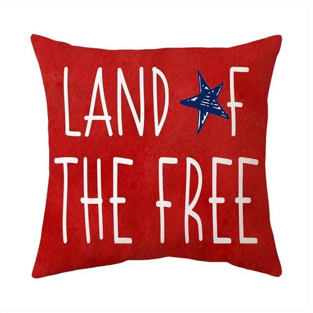 Square Decorative Pillow Cover with Heart and Star Pattern American Flag Print for Sofa Couch Bed Chair Home Office