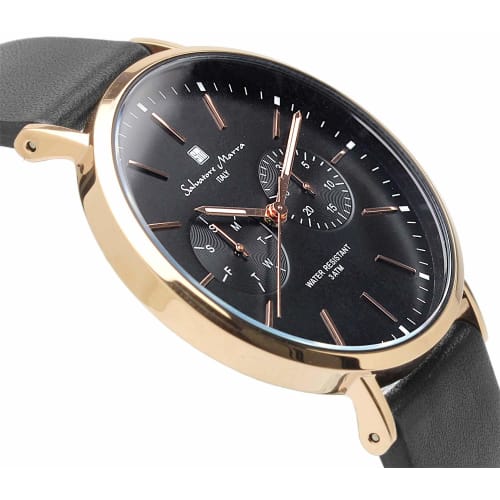 Salvatore Marra Watch, Italian Brand, Unisex, Quartz Movement, Calendar, SM15117L (Rose Black)