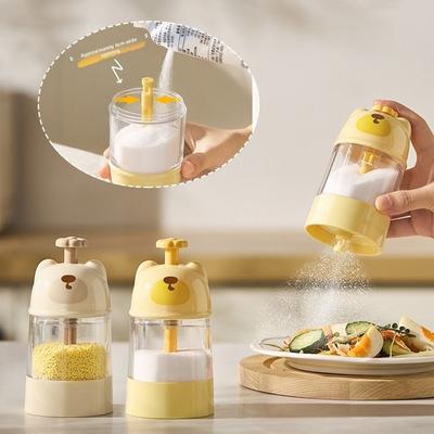 Cartoon Bear Quantitative Seasoning Bottle Press-type Transparent Picnic BBQ Salt Container Dustproof Salt Shaker Kitchen Gadget