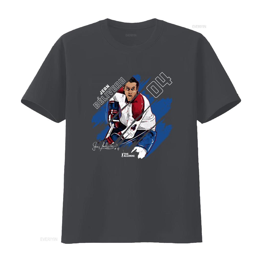 Montreal Nhla 04 Jean Beliveau Hockey Player Stripes Print T Shirt vintage Washed Top For Everyday Wear Stretched Slightly