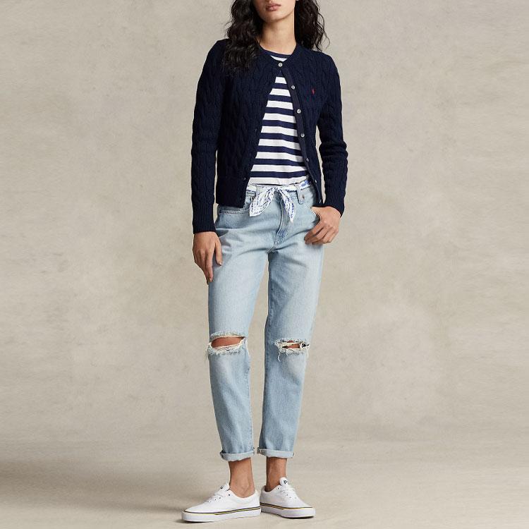 Polo Ralph Lauren Ss23 Solid Color Logo Embroidered Single-Breasted Long Sleeve Knit Sweater Women sweater Blue WMPOSWENDW20116-400