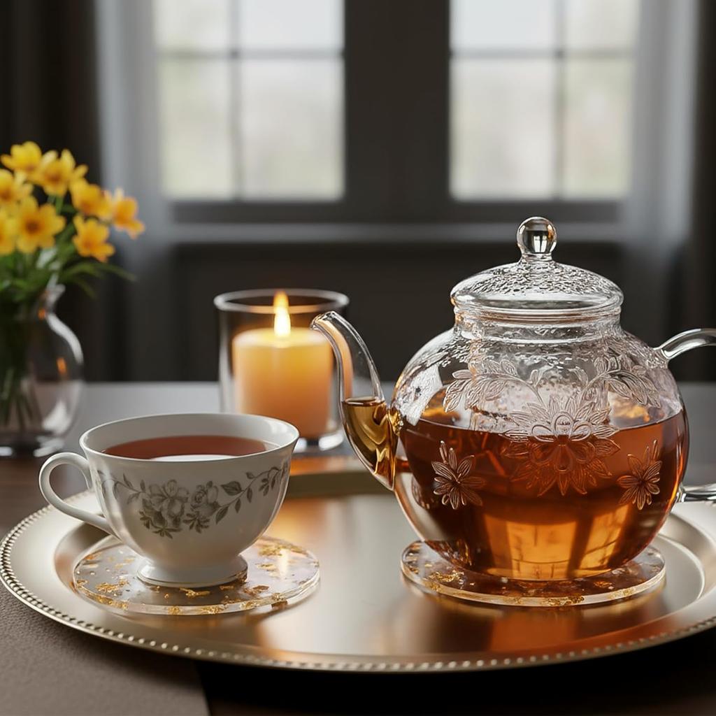 3 Pcs Gold Foil Acrylic Cup Coasters, Foil Modern Cup Drink Mat Clear Acrylic Bar Coaster Round Foils Drink Coaster Gold Placemats for Table