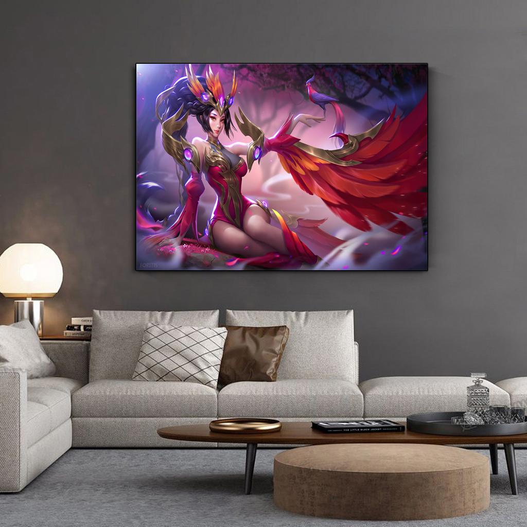 Solid Wood Frame HD Beauty Anime Game Fantasy Girl HD Prints Canvas Wall Art Painting Modular Pictures Home Decoration Poster Living Room Frame