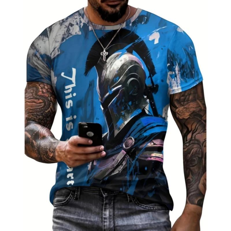 European and American Fashion Retro Spartan Warrior Graphic T-shirt For Men New Trend Casual 3D Printed Cool Personality Tee Top