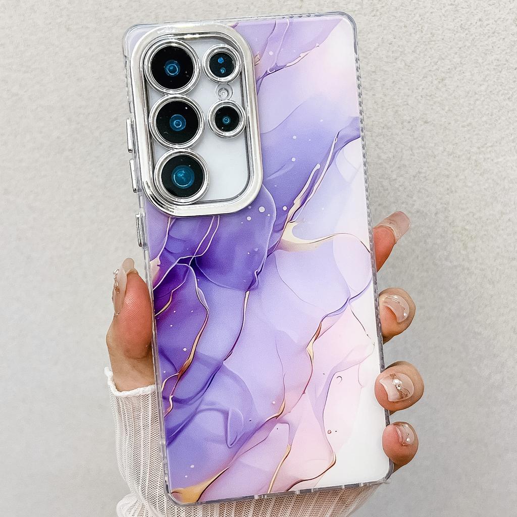 Electroplated IMD marble pattern is suitable for Samsung S25ULTRA mobile phone case S24FE fine hole gradual change smudge A26/56