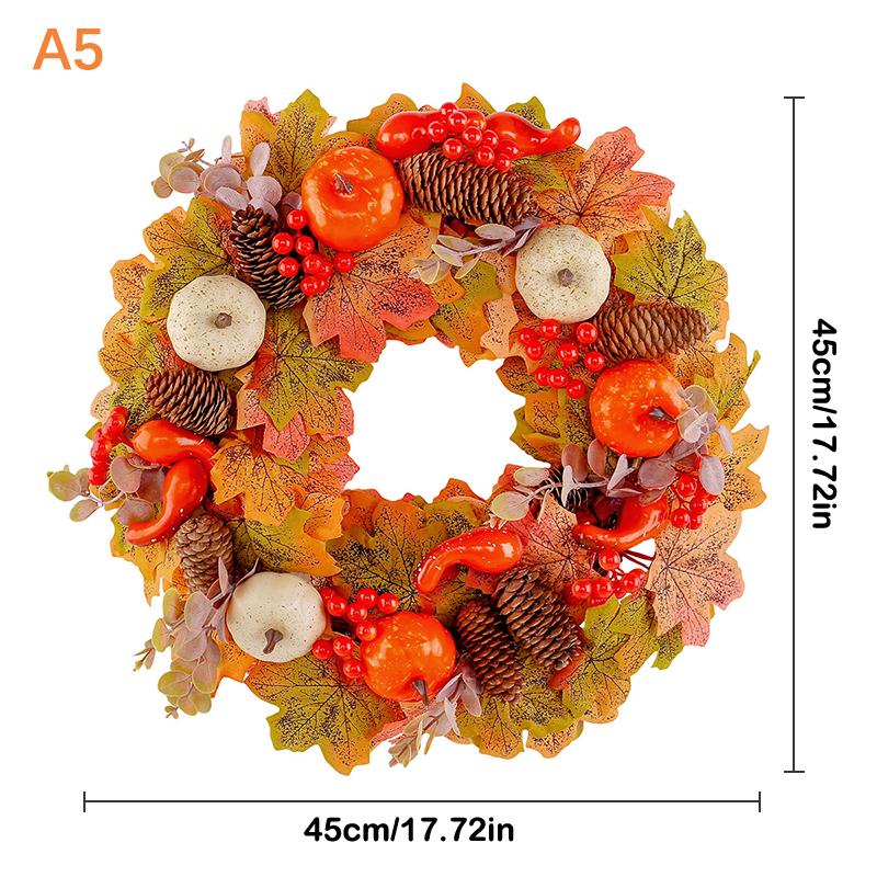 Handmade Maple Leaves Pumpkins Wreath Diy Decoration For Thanksgiving Halloween Front Door Wall Hanging Autumn Harvest Wreath