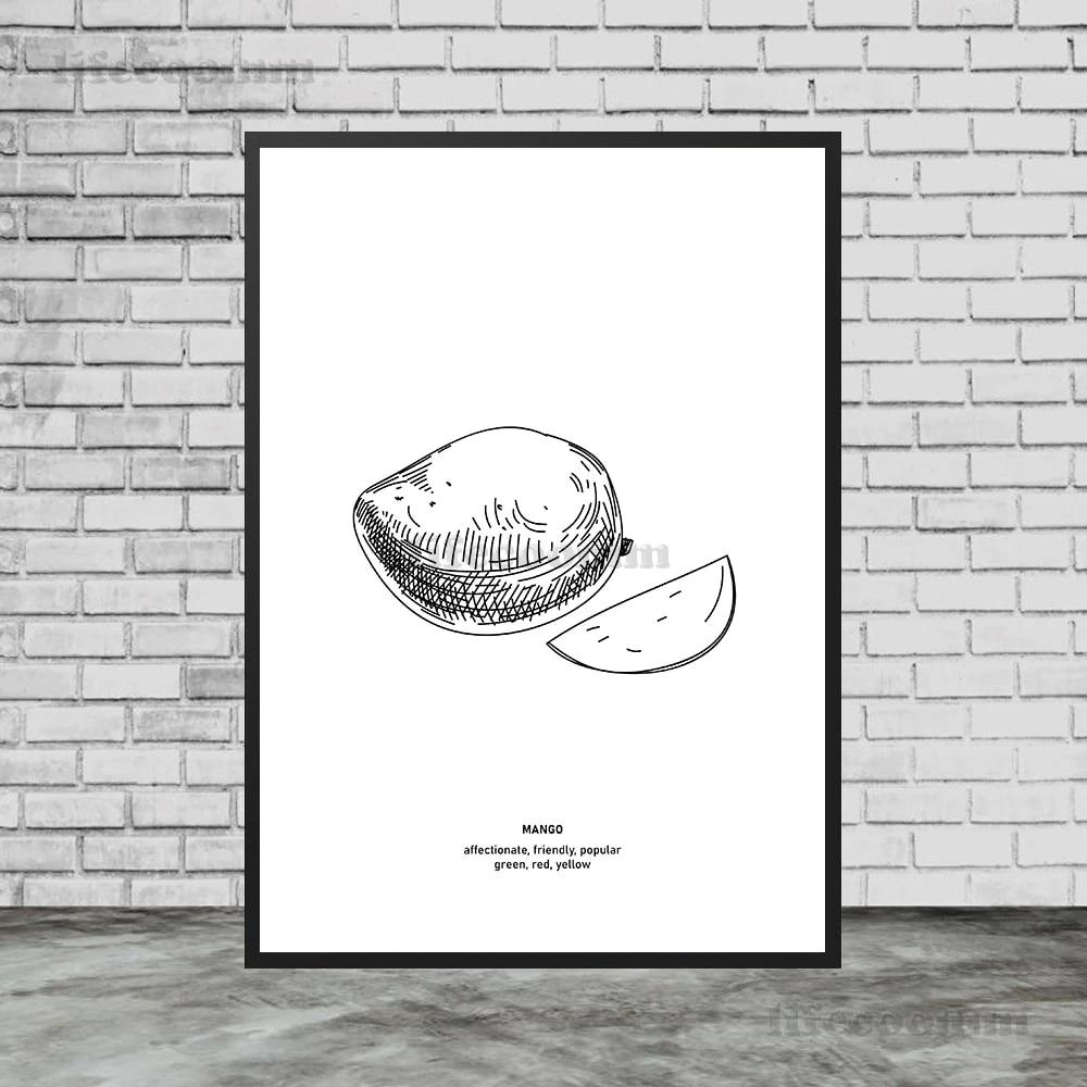 Turkish Coffee Art Print Apple Banana Mango Fruit Poster And Print Decoration Pencil Sketch Of Fruit For Kitchen Wall Painting No Frame