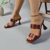 Fashion Stiletto Flip-Flops Women Summer New Square Toe Open Toe Metal Decoration Non-Slip Wear-Resistant Outer Wear High Heel Sandals