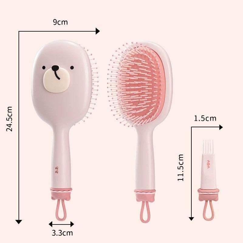 Hairbrush with Air Scalp Bear with Cleaning Cushion, Massage, Design, Pink, Women's, Brush, Tangle-Free, Anti-Static
