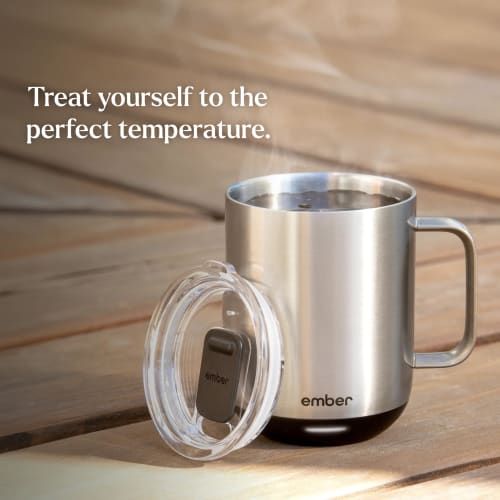 Ember Temperature Control Smart Mugs, 2 10oz Silver, 1.5 Hour Battery Life, App-Controlled Heated Coffee Mugs - Improved Design