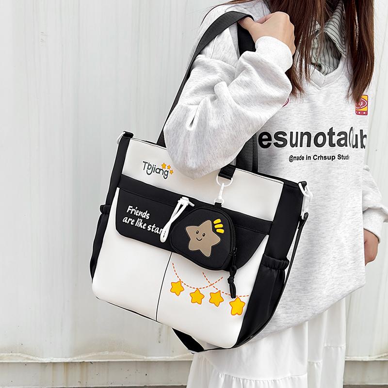 Contrast Large Capacity Tote Bag Student Crossbody Bag Girls Star Print Shoulder Bag