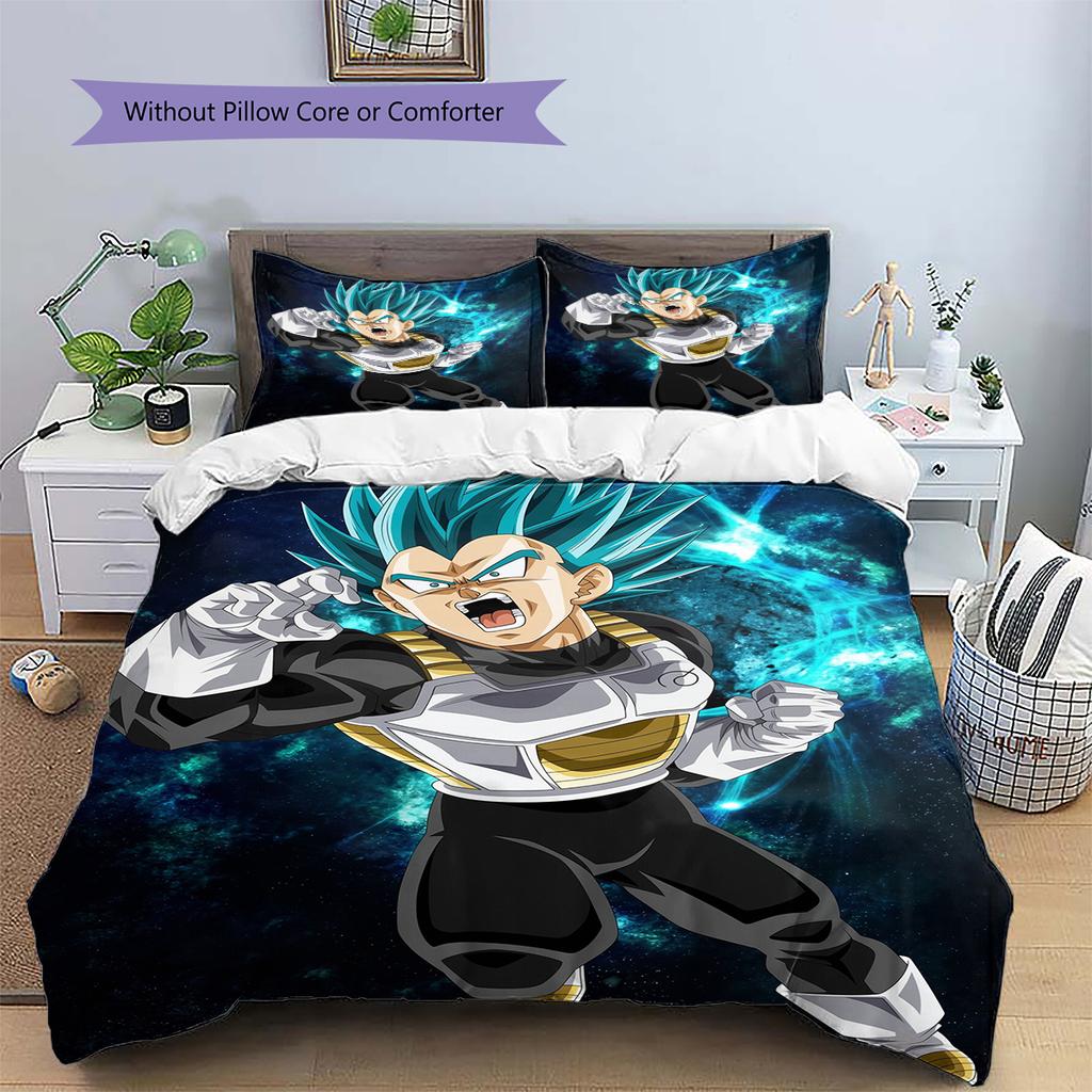 Pościel z wzorem kreskówki Dragon Ball Vegeta Dekoracja domu Prezent urodzinowy (1 * poszwa na kołdrę + 2 * poszewki na poduszki, bez rdzenia)