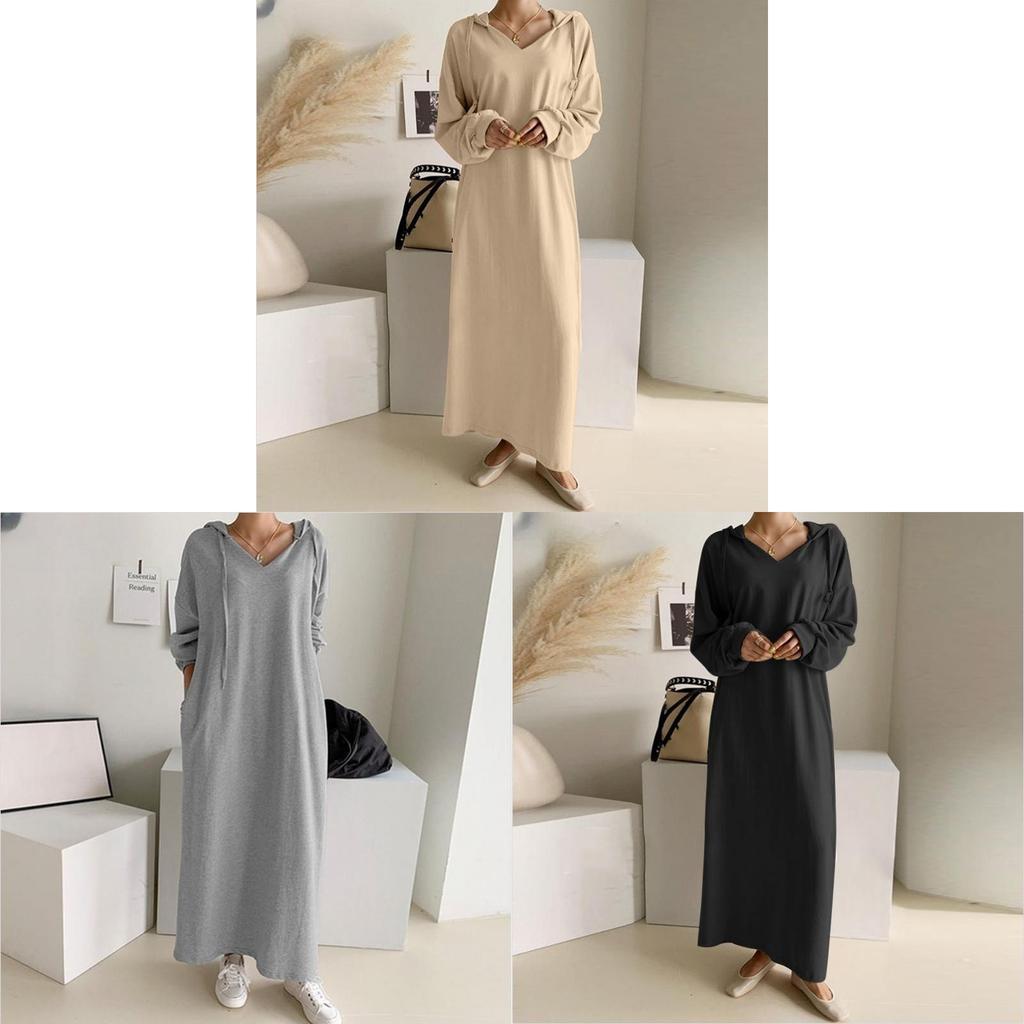 Cotton Long Sleeve Hoodie Dress With Casual Style For Autumn Winter Women