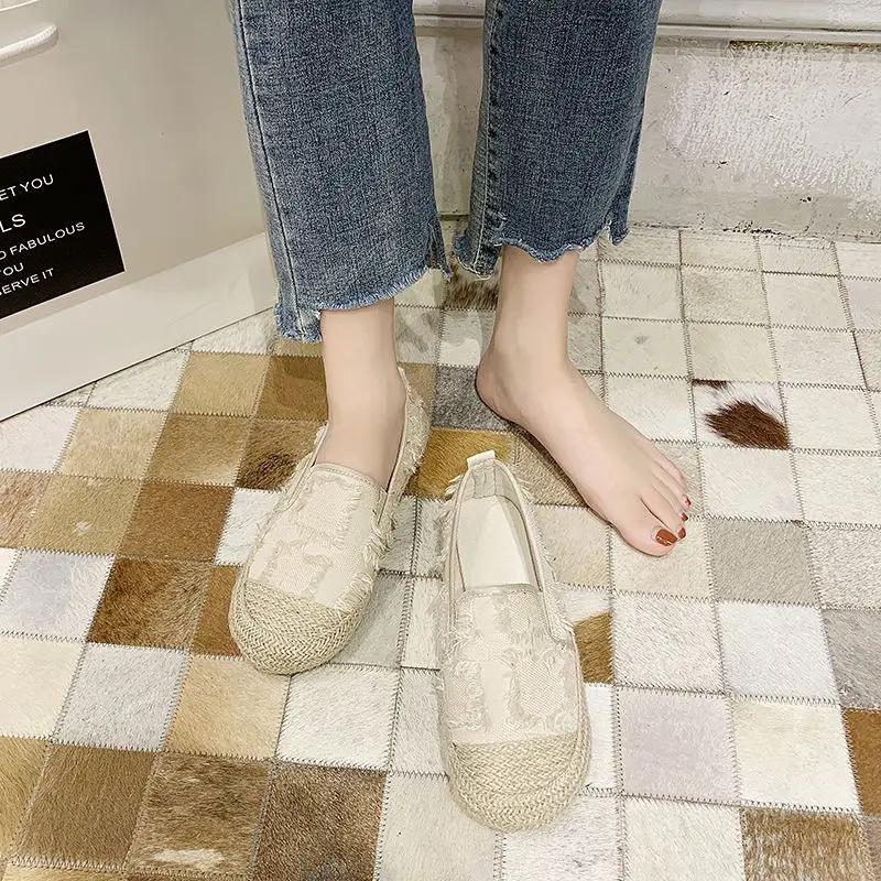 Fashion Espadrilles Flat Women's Shoes Canvas Loafers Slip On Female Footwear Round Toe Daily Routine With High Quality Offers Luxury A