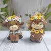 2 Pcs Highland Cow Figurine with Flowers Small Resin Highland Cow Statue Spring Farmhouse Scottish Cattle Sculpture for Home Tiered Tray Table Decor