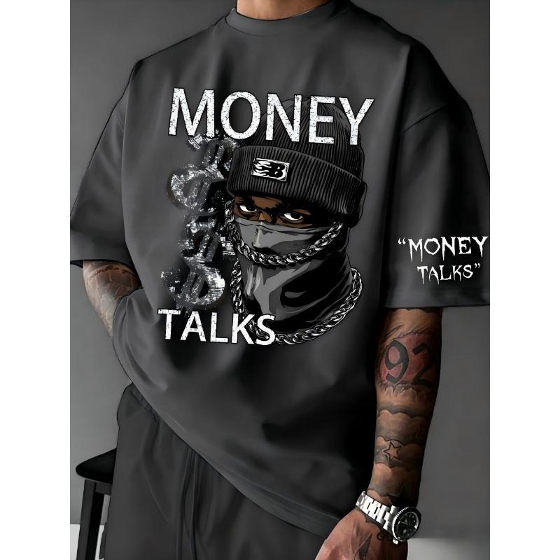 European and American Men's Summer Figure Wealth Letter Print Comfortable and Breathable Round Neck Tshirt Outdoor Street Top