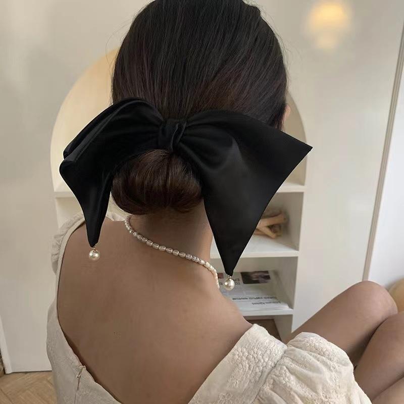 Black Womens Temperament Barrettes Princess Girls Sweet Elegant Bow Hairpins  Satin Large Hair Clips Party Headdress