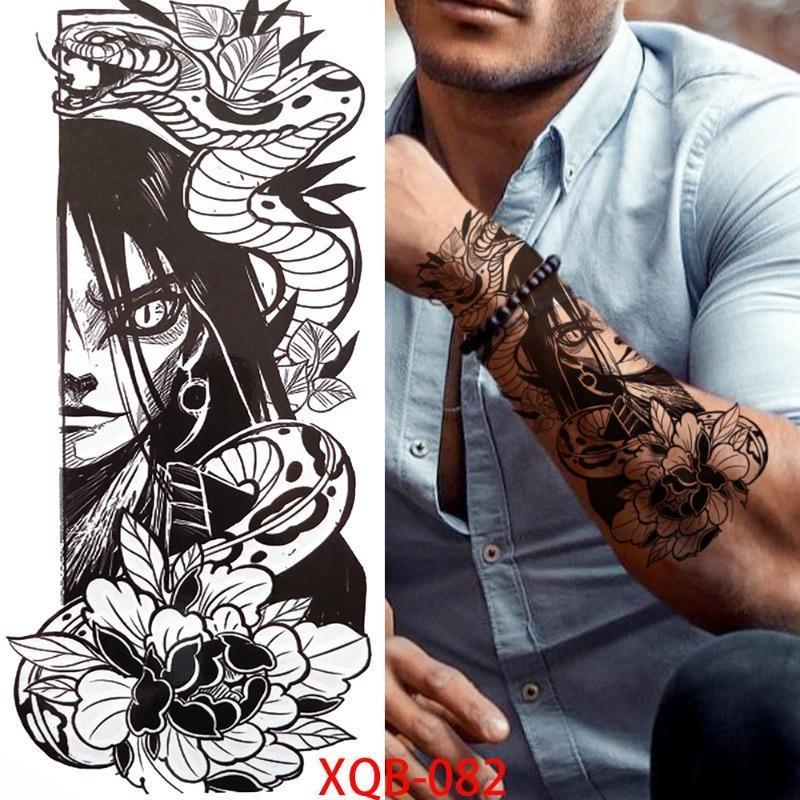 1 PC 210*114MM Waterproof Temporary Tattoo Sticker Spider Flash Tattoos Sanskrit Tiger Flower Body Art Arm Fake Tatoo For Women Men