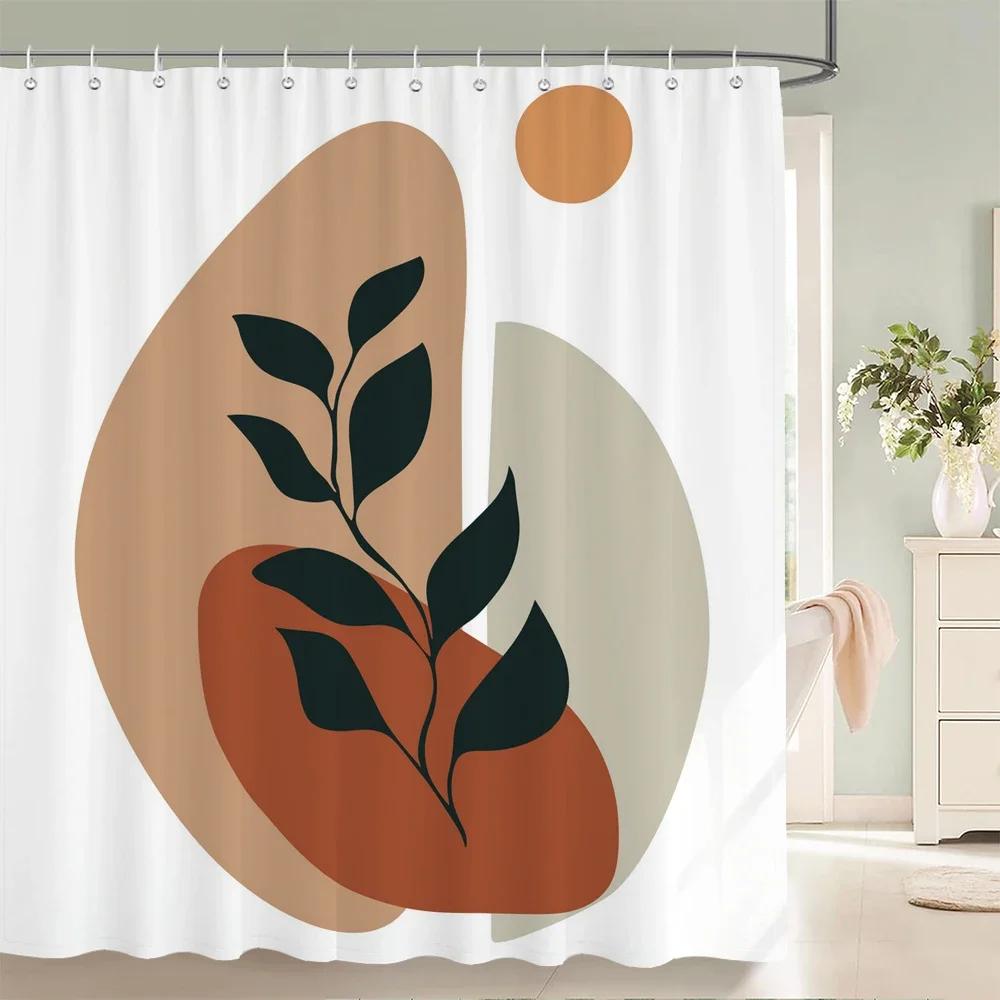 Nordic Wind Shower Curtain Rustic Geometric Morandi Color Shower Curtains Abstract Print Fabric Bathroom Bath Curtain With Hooks