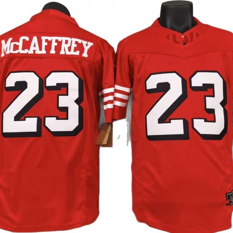 San Francisco 49ers 23 Christian McCaffrey Red Shadow Edition Rugby Jersey Mens Fan Apparel