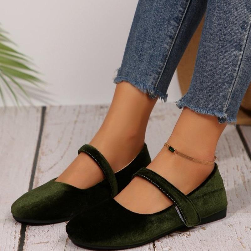 

Fashion Suede Single Shoes Autumn New Round Toe Shallow Mouth One Strap Soft Sole Non-slip Wear-resistant Flat Low Top Shoes 36