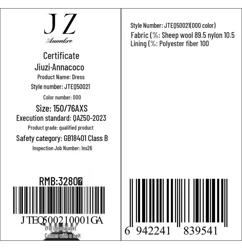 JUZI Annakao Elegant Rhinestone Belt Wool Knit Dress