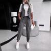 Women's White Striped Vest Suit Summer Casual V-neck Button Top Pocket Loose Pants Outfits Two-piece Suit for Women Elegant