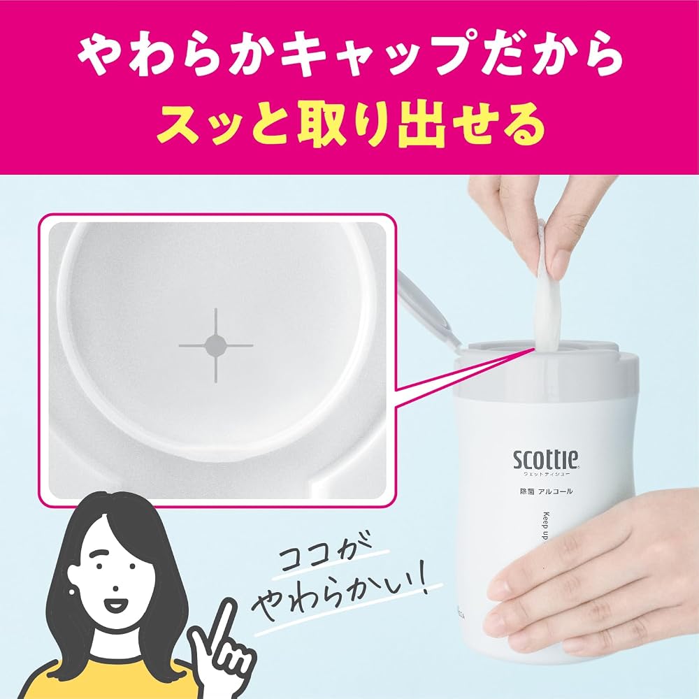 Japanese Product Scottie Alcohol Cleansing Wet Wipes 120 Sheets + 2 Refills 100 Sheets Each
