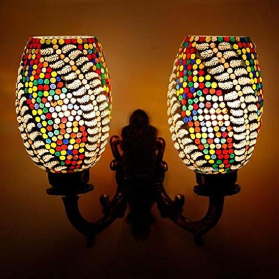 Double dome glass wall lamp for living & home decoration turkish lamp (Multicolour, bulb not included)
