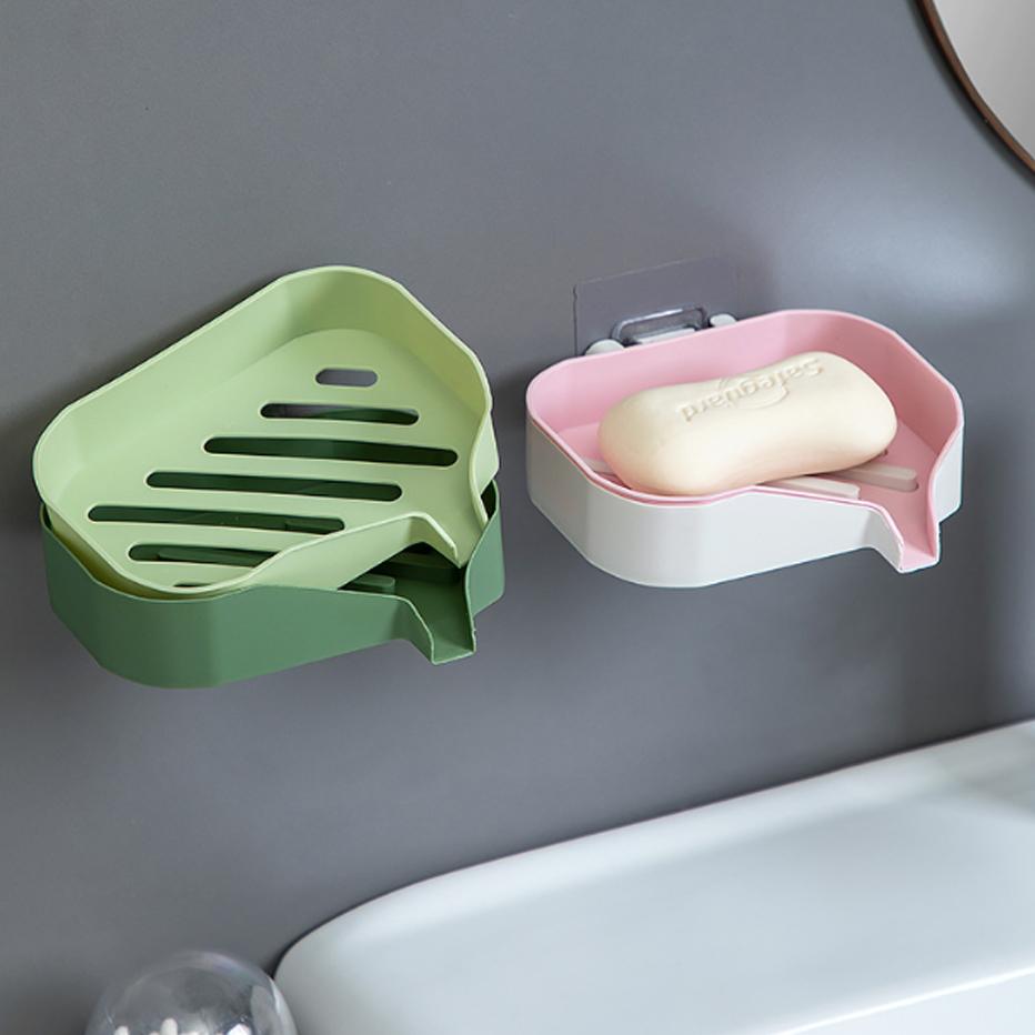Double Layer Soap Box Soap Holder Wall-mounted Household Bathroom Drain Soap Dishes Toiletries Organizer Storage