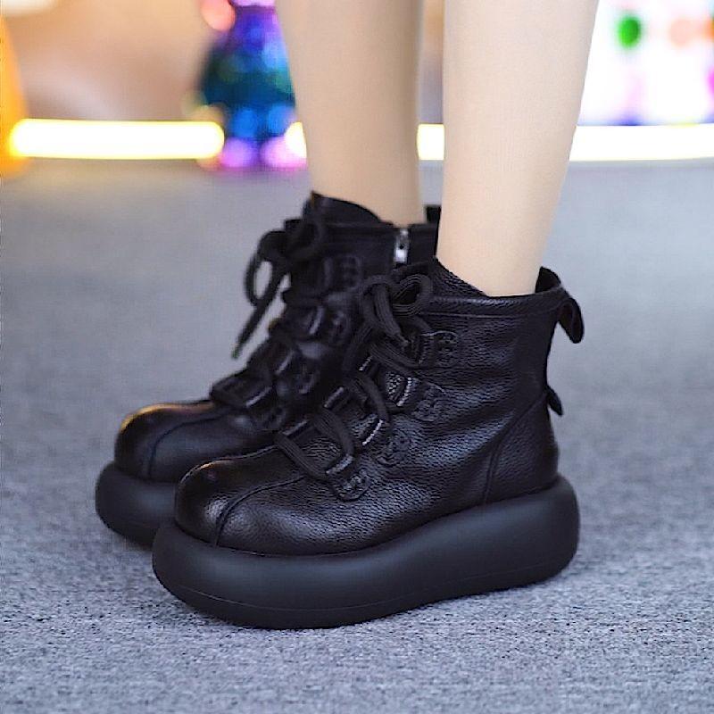 

Ботильоны на платформе женские Ботильоны на высоком каблуке Кожаная обувь Повседневные кроссовки Зима 2025 Трендовая спортивная обувь Готическая обувь на шнуровке Ботинки женские 40 чёрный