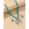 Vintage Turquoise Drop Necklace Earring Set Bohemian Retro Alloy Jewelry Women Men Water Wave Chain