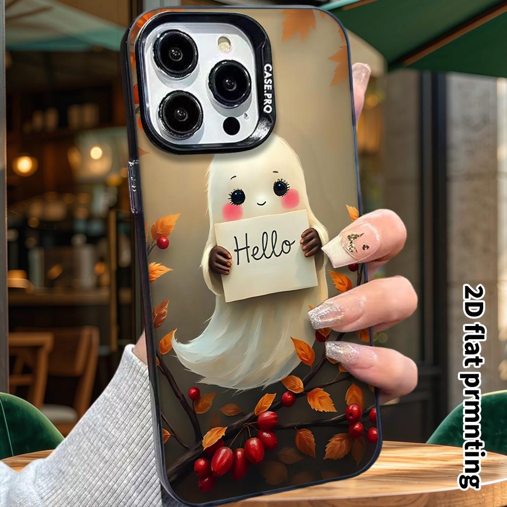 Phone Case: 2D Flat Design, Suitable for iPhone 18 17 16 15 14 13Pro In Rainbow Silver, Couple Style, Fluffy Ghost, Christmas and Halloween Gift