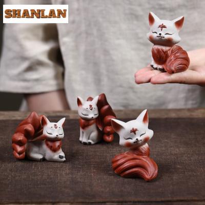 Yixing Purple Clay Nine-tailed Spirit Fox Tea Pet Zen Flowerpot Landscaping Tea Figurine Play Toys Tea Statue Ornaments Teaset