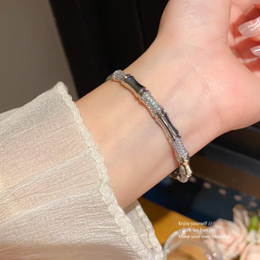 18K Gold Plated Zircon Bamboo Bracelet – New Chinese Style, Fashionable & Versatile with a Light Luxury Feel.