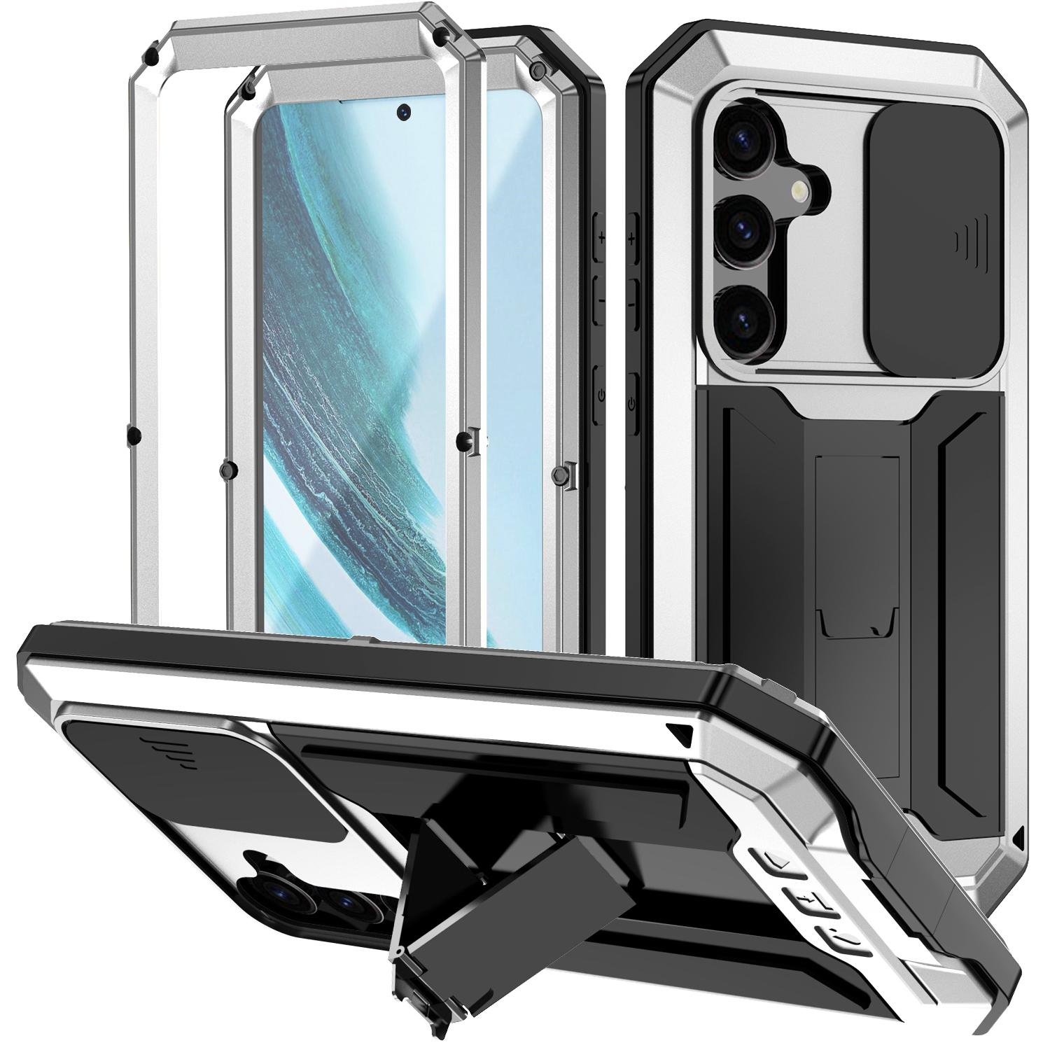 

R-JUST чехол для мобильного телефона Samsung Galaxy S24+ ПК + силикон + металлический чехол-подставка Silver