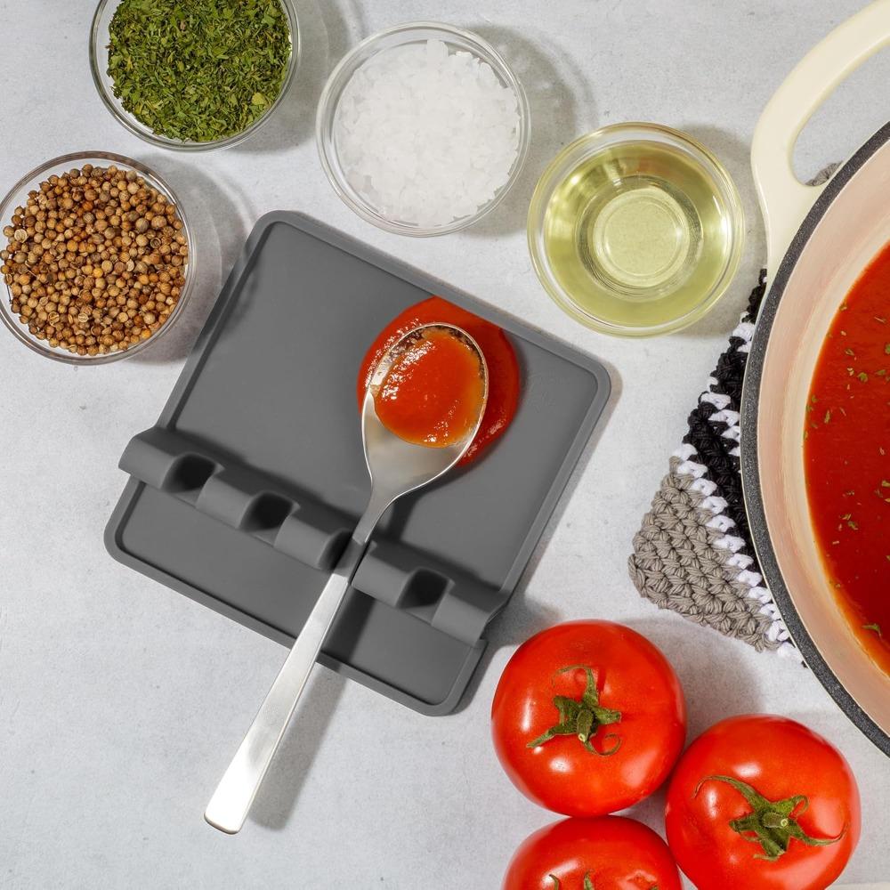 Kitchen Silicone Utensil Rest with Drip Pad for Multiple Utensils - BPA-Free, Heat-Resistant Spoon Rest & Spoon Holder
