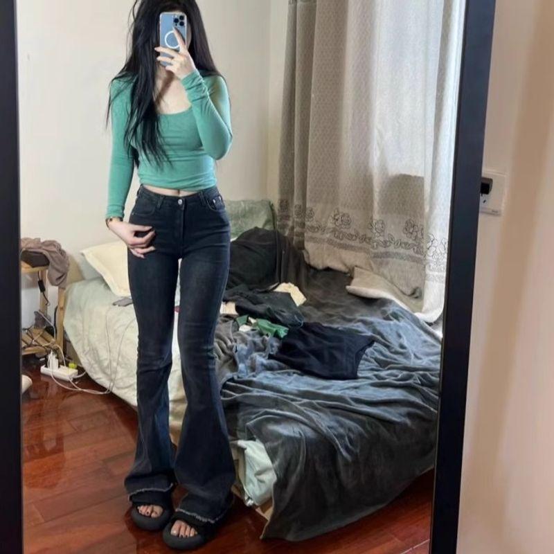 

@ Export Single Lake Green Big U-Neck Pure Want Stretch Silm Knitting Base Shirt Long Sleeves C600 Lake Green (Flaw 2XL